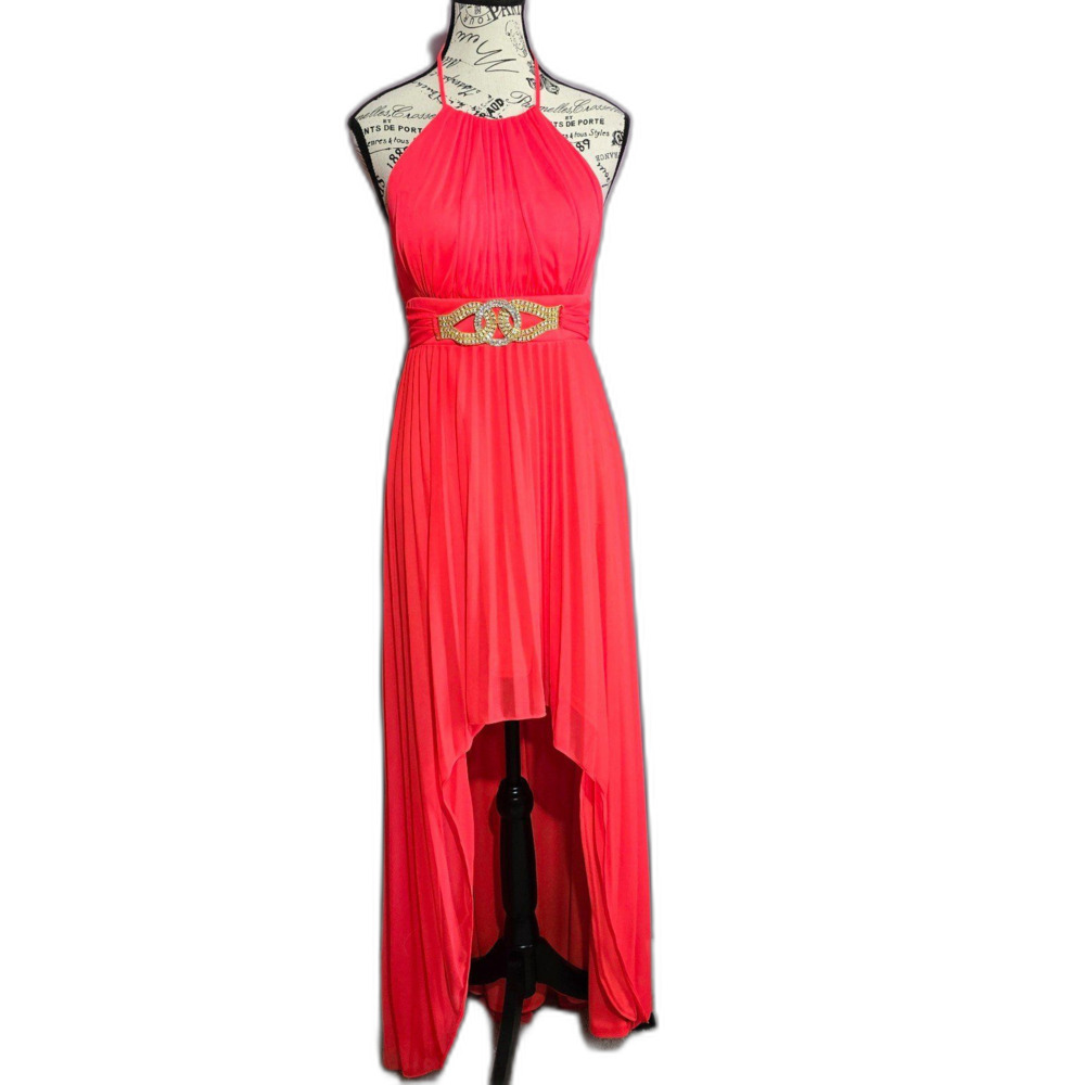 Cache Vibrant Coral Red high-low gown dress 4 Formal